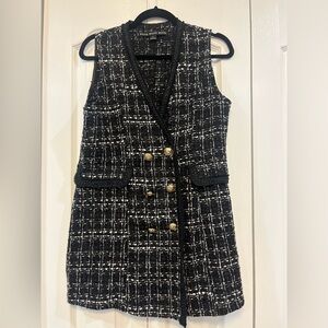 HYFVE Black and White Tweed Vest with Gold Accents